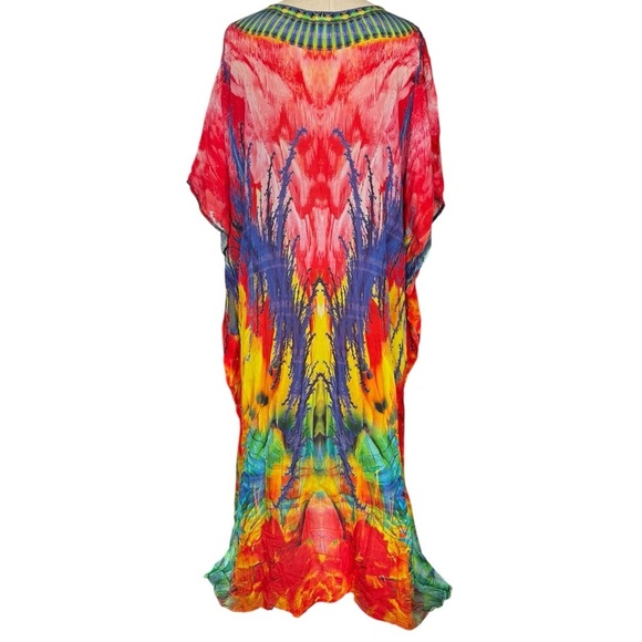 Sakkas Laisson Flowy Hi Low Caftan Rhinestone Boxy V Neck Dress Top Cover / Up - Picture 11 of 13